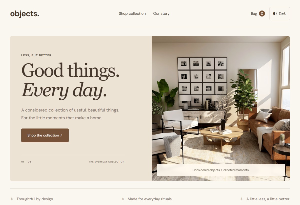 Preview of the Objects Lifestyle Store template