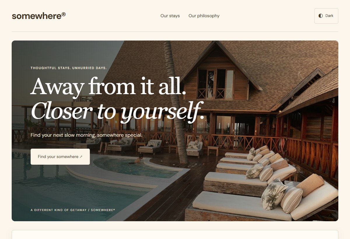 Preview of the Somewhere Boutique Stays template
